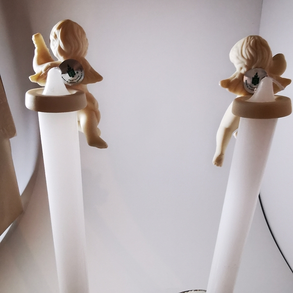 Pair Vintage Partylite Bisque Porcelain Cherub Angel Candle Followers / Huggers - Picture 9 of 14